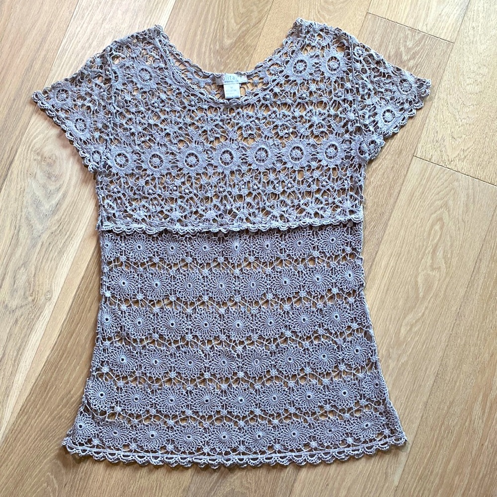 CROCHET COTTON TOP Gray Tunic Length